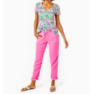 Lilly Pulitzer 31" Taron Mid-Rise  Linen Pants Womens Size S Pink Isle